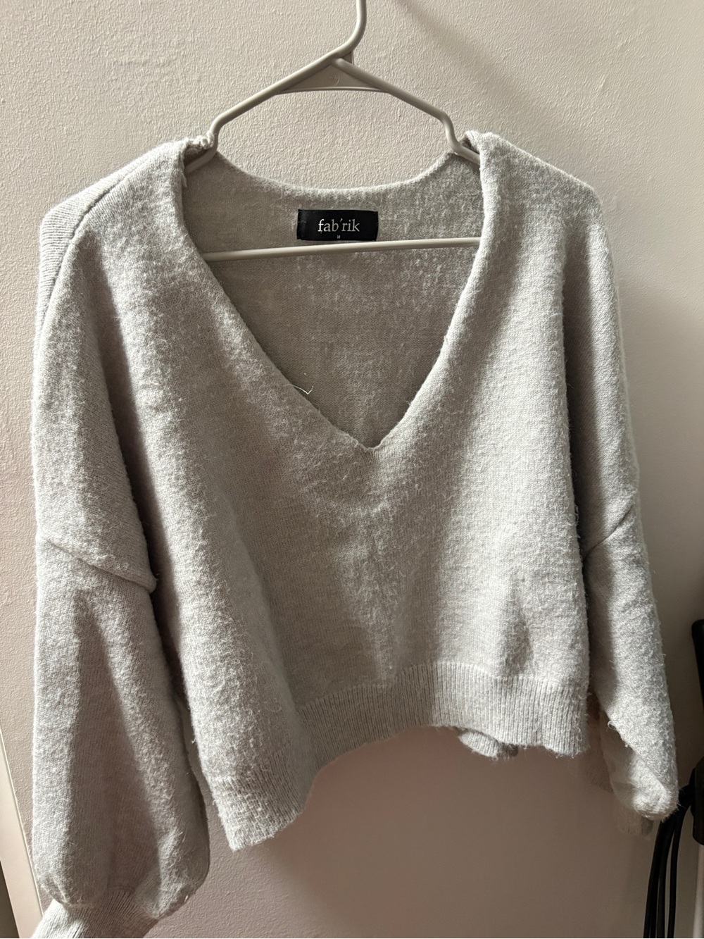 fab'rik Light Gray V-Neck Cozy Pullover Sweater